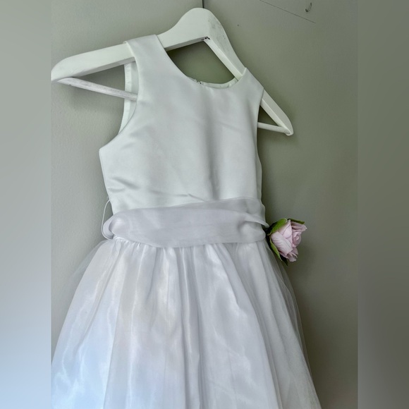 US Angels White Satin Pink Flower Girl Tulle Petal Party Formal Dress 6X 6 - Picture 6 of 17